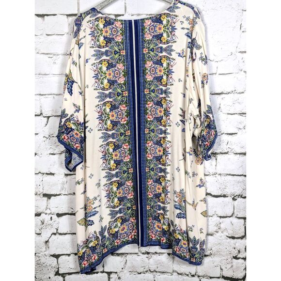 ANGIE Boho Open-Front Kimono Ruana Wrap Swim Cover Floral Large - Picture 3 of 4